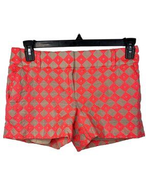LOFT Riviera Shorts Womens 2 Orange Embroidered Chino Cotton Summer